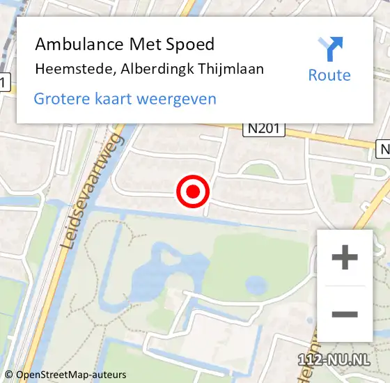 Locatie op kaart van de 112 melding: Ambulance Met Spoed Naar Heemstede, Alberdingk Thijmlaan op 19 december 2022 08:14