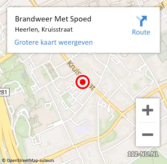 Locatie op kaart van de 112 melding: Brandweer Met Spoed Naar Heerlen, Kruisstraat op 19 december 2022 08:15