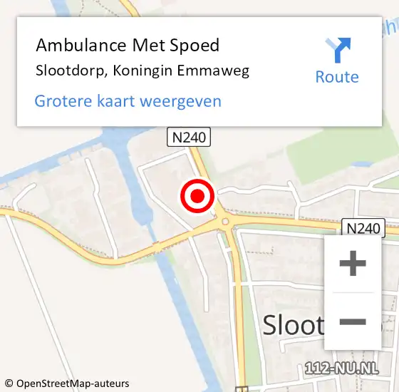 Locatie op kaart van de 112 melding: Ambulance Met Spoed Naar Slootdorp, Koningin Emmaweg op 19 december 2022 08:56