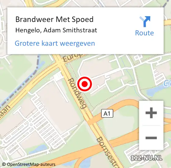 Locatie op kaart van de 112 melding: Brandweer Met Spoed Naar Hengelo, Adam Smithstraat op 19 december 2022 09:25