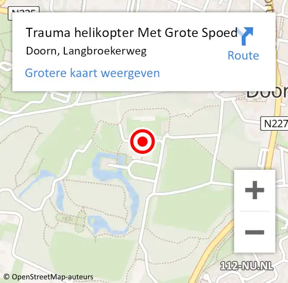 Locatie op kaart van de 112 melding: Trauma helikopter Met Grote Spoed Naar Doorn, Langbroekerweg op 19 december 2022 09:29