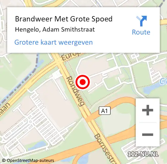 Locatie op kaart van de 112 melding: Brandweer Met Grote Spoed Naar Hengelo, Adam Smithstraat op 19 december 2022 09:30