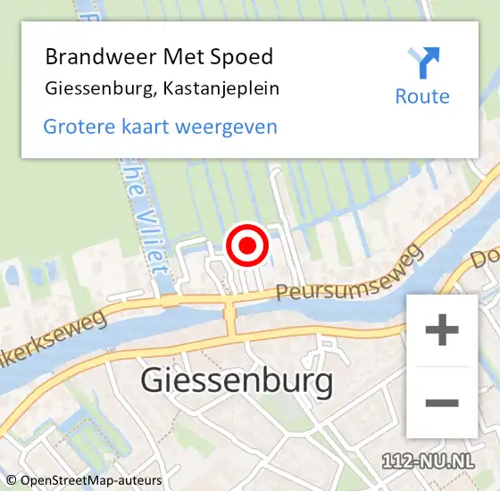 Locatie op kaart van de 112 melding: Brandweer Met Spoed Naar Giessenburg, Kastanjeplein op 19 december 2022 10:10