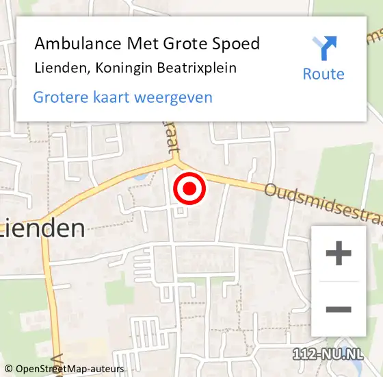 Locatie op kaart van de 112 melding: Ambulance Met Grote Spoed Naar Lienden, Koningin Beatrixplein op 19 december 2022 10:44