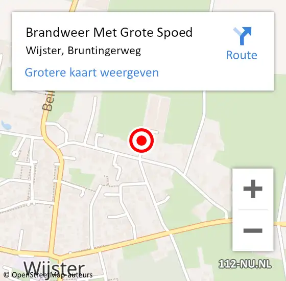 Locatie op kaart van de 112 melding: Brandweer Met Grote Spoed Naar Wijster, Bruntingerweg op 19 december 2022 10:54