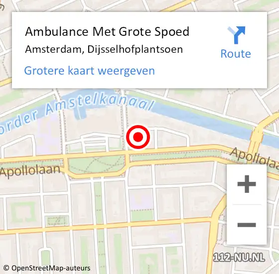 Locatie op kaart van de 112 melding: Ambulance Met Grote Spoed Naar Amsterdam, Dijsselhofplantsoen op 19 december 2022 10:58