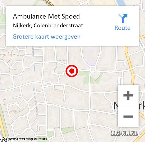 Locatie op kaart van de 112 melding: Ambulance Met Spoed Naar Nijkerk, Colenbranderstraat op 19 december 2022 11:23