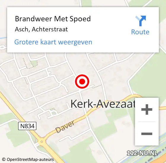 Locatie op kaart van de 112 melding: Brandweer Met Spoed Naar Asch, Achterstraat op 19 december 2022 11:23