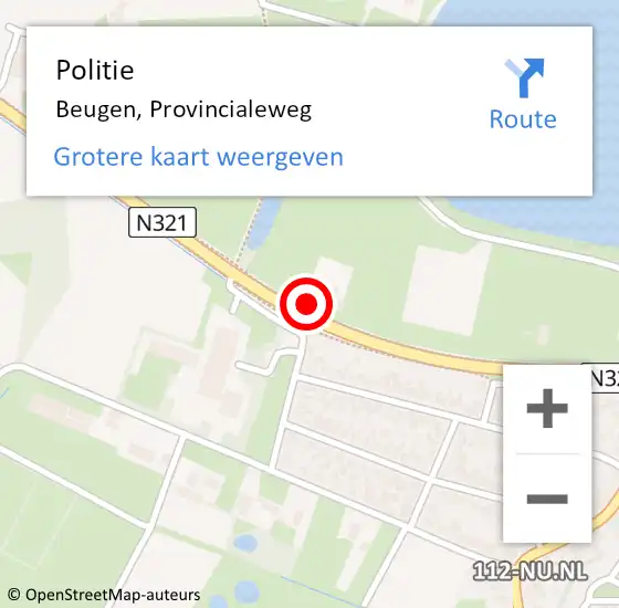 Locatie op kaart van de 112 melding: Politie Beugen, Provincialeweg op 19 december 2022 11:27