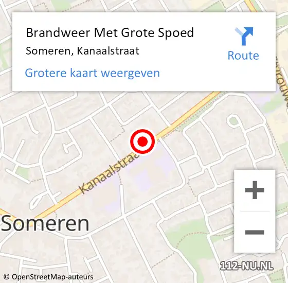 Locatie op kaart van de 112 melding: Brandweer Met Grote Spoed Naar Someren, Kanaalstraat op 19 december 2022 11:39