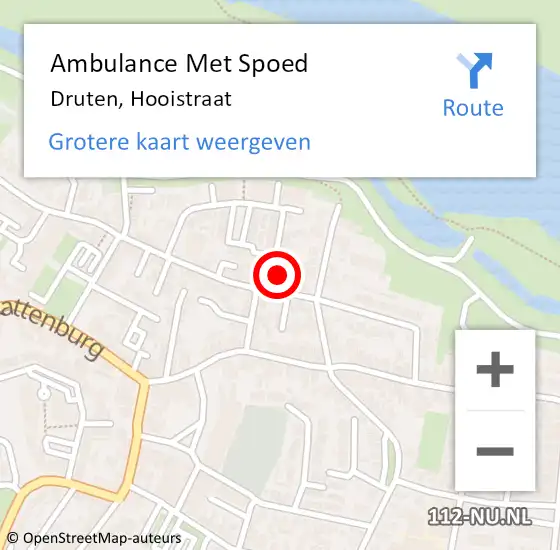 Locatie op kaart van de 112 melding: Ambulance Met Spoed Naar Druten, Hooistraat op 19 december 2022 11:41
