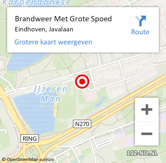 Locatie op kaart van de 112 melding: Brandweer Met Grote Spoed Naar Eindhoven, Javalaan op 19 december 2022 11:43