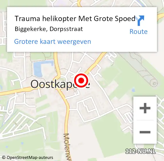 Locatie op kaart van de 112 melding: Trauma helikopter Met Grote Spoed Naar Biggekerke, Dorpsstraat op 19 december 2022 11:44