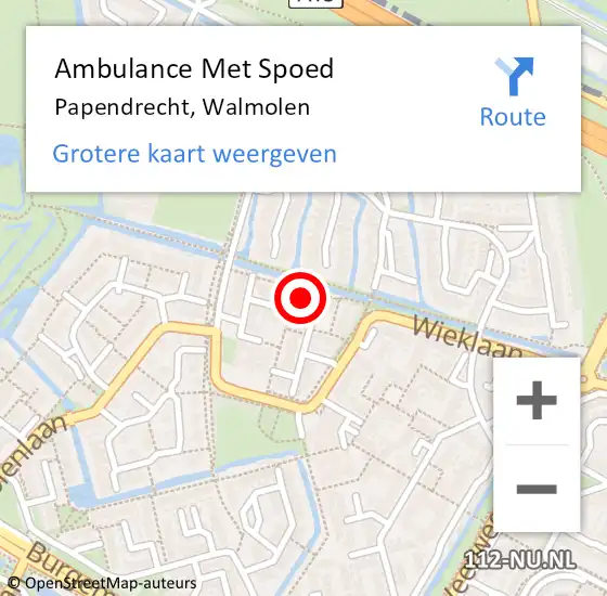 Locatie op kaart van de 112 melding: Ambulance Met Spoed Naar Papendrecht, Walmolen op 19 december 2022 11:59