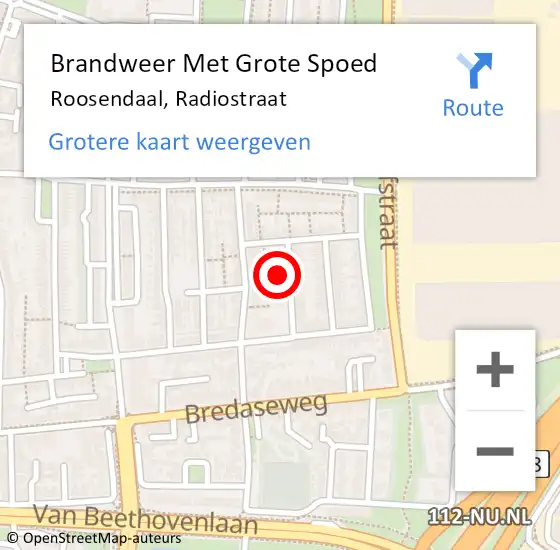 Locatie op kaart van de 112 melding: Brandweer Met Grote Spoed Naar Roosendaal, Radiostraat op 19 december 2022 12:12