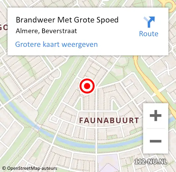 Locatie op kaart van de 112 melding: Brandweer Met Grote Spoed Naar Almere, Beverstraat op 8 augustus 2014 23:11