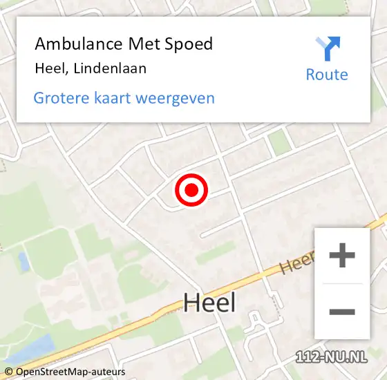 Locatie op kaart van de 112 melding: Ambulance Met Spoed Naar Heel, Lindenlaan op 19 december 2022 12:28