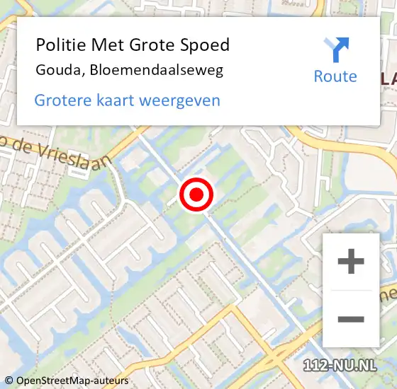 Locatie op kaart van de 112 melding: Politie Met Grote Spoed Naar Gouda, Bloemendaalseweg op 19 december 2022 12:46