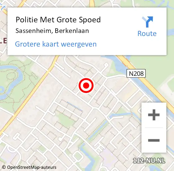 Locatie op kaart van de 112 melding: Politie Met Grote Spoed Naar Sassenheim, Berkenlaan op 19 december 2022 12:54