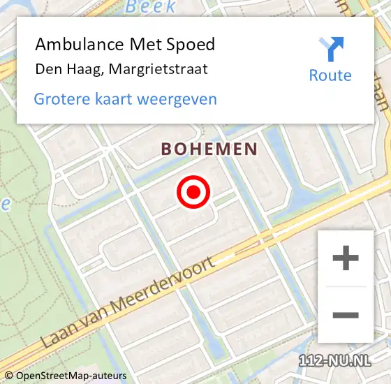 Locatie op kaart van de 112 melding: Ambulance Met Spoed Naar Den Haag, Margrietstraat op 19 december 2022 13:04