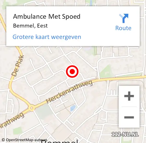 Locatie op kaart van de 112 melding: Ambulance Met Spoed Naar Bemmel, Eest op 19 december 2022 13:10