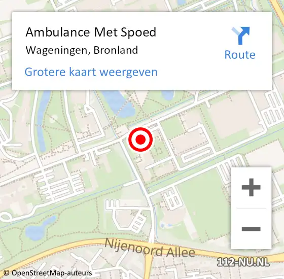 Locatie op kaart van de 112 melding: Ambulance Met Spoed Naar Wageningen, Bronland op 19 december 2022 13:23