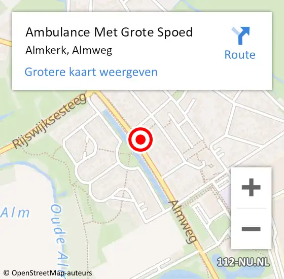 Locatie op kaart van de 112 melding: Ambulance Met Grote Spoed Naar Almkerk, Almweg op 19 december 2022 13:29