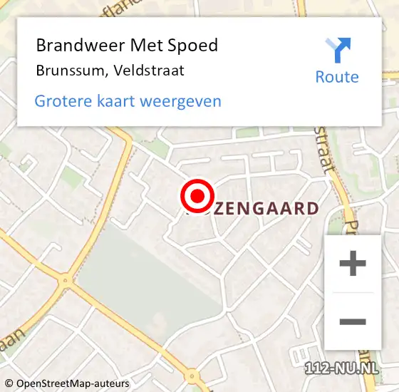 Locatie op kaart van de 112 melding: Brandweer Met Spoed Naar Brunssum, Veldstraat op 19 december 2022 13:53