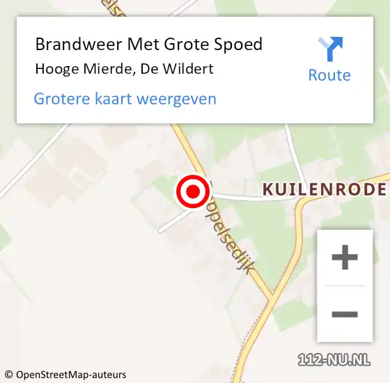 Locatie op kaart van de 112 melding: Brandweer Met Grote Spoed Naar Hooge Mierde, De Wildert op 19 december 2022 13:55