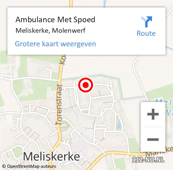 Locatie op kaart van de 112 melding: Ambulance Met Spoed Naar Meliskerke, Molenwerf op 8 augustus 2014 23:37