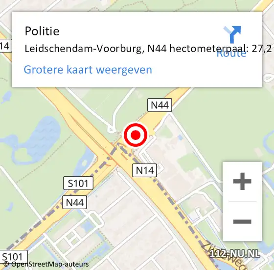 Locatie op kaart van de 112 melding: Politie Leidschendam-Voorburg, N44 hectometerpaal: 27,2 op 19 december 2022 14:46