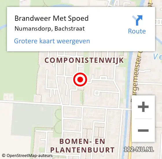 Locatie op kaart van de 112 melding: Brandweer Met Spoed Naar Numansdorp, Bachstraat op 19 december 2022 14:52