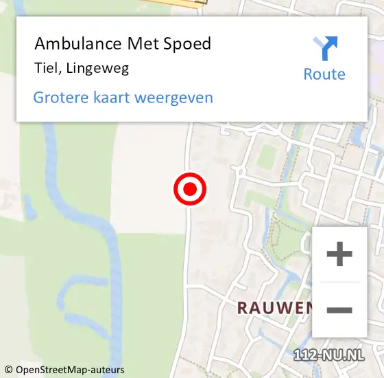 Locatie op kaart van de 112 melding: Ambulance Met Spoed Naar Tiel, Lingeweg op 19 december 2022 15:09