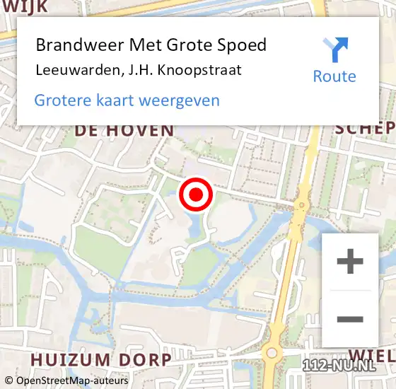 Locatie op kaart van de 112 melding: Brandweer Met Grote Spoed Naar Leeuwarden, J.H. Knoopstraat op 19 december 2022 15:28