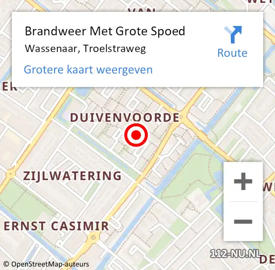 Locatie op kaart van de 112 melding: Brandweer Met Grote Spoed Naar Wassenaar, Troelstraweg op 19 december 2022 15:34