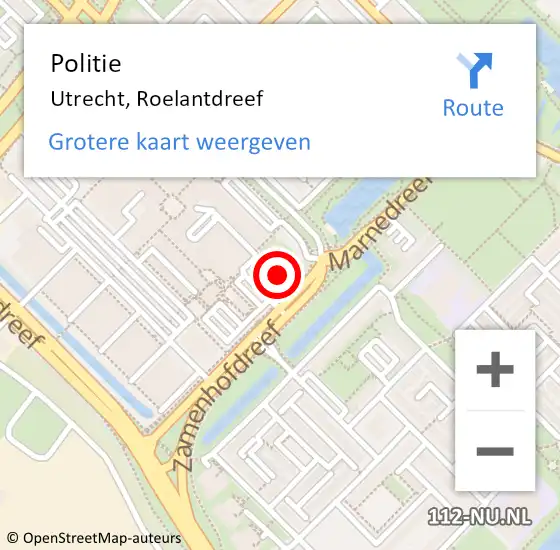 Locatie op kaart van de 112 melding: Politie Utrecht, Roelantdreef op 19 december 2022 15:41