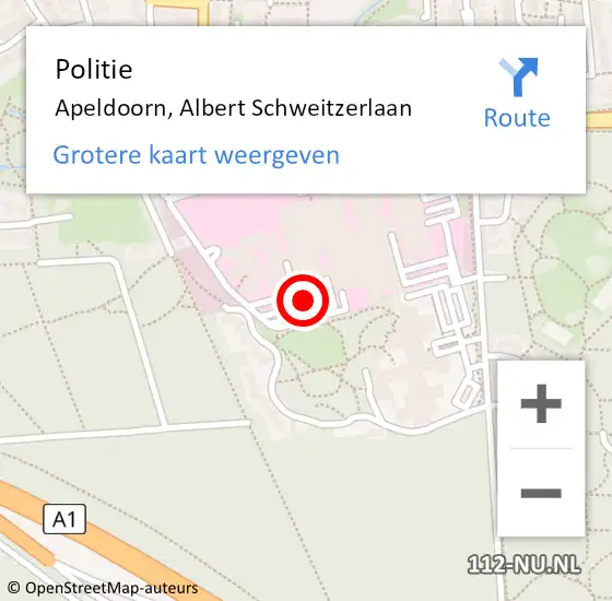 Locatie op kaart van de 112 melding: Politie Apeldoorn, Albert Schweitzerlaan op 19 december 2022 15:46