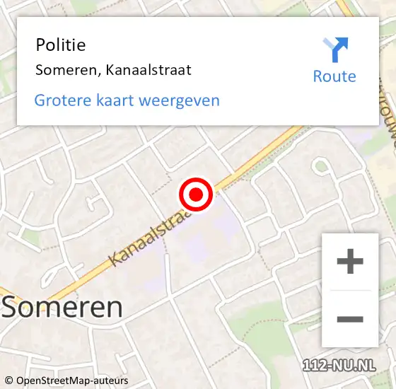 Locatie op kaart van de 112 melding: Politie Someren, Kanaalstraat op 19 december 2022 16:00