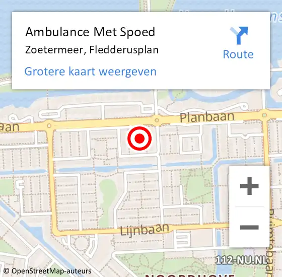 Locatie op kaart van de 112 melding: Ambulance Met Spoed Naar Zoetermeer, Fledderusplan op 19 december 2022 16:13