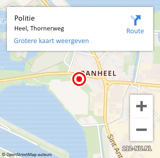 Locatie op kaart van de 112 melding: Politie Heel, Thornerweg op 19 december 2022 16:24