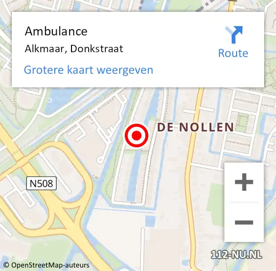 Locatie op kaart van de 112 melding: Ambulance Alkmaar, Donkstraat op 19 december 2022 16:25