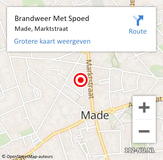 Locatie op kaart van de 112 melding: Brandweer Met Spoed Naar Made, Marktstraat op 19 december 2022 16:31