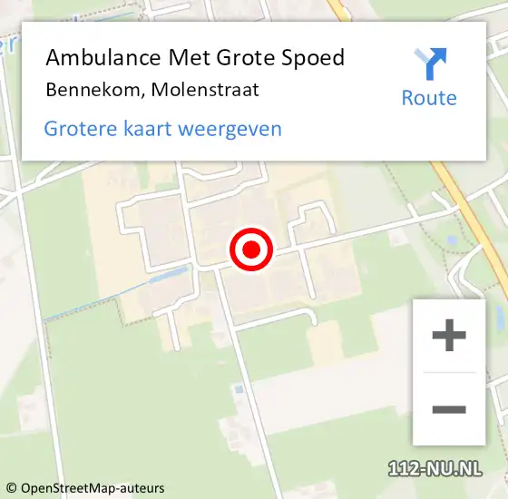 Locatie op kaart van de 112 melding: Ambulance Met Grote Spoed Naar Bennekom, Molenstraat op 19 december 2022 16:46
