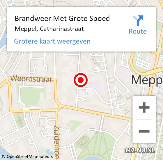 Locatie op kaart van de 112 melding: Brandweer Met Grote Spoed Naar Meppel, Catharinastraat op 19 december 2022 16:56