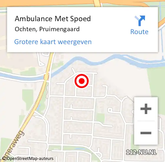 Locatie op kaart van de 112 melding: Ambulance Met Spoed Naar Ochten, Pruimengaard op 19 december 2022 17:14
