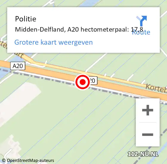 Locatie op kaart van de 112 melding: Politie Midden-Delfland, A20 hectometerpaal: 17,8 op 19 december 2022 17:17