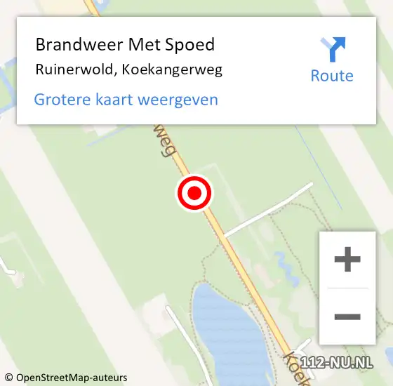 Locatie op kaart van de 112 melding: Brandweer Met Spoed Naar Ruinerwold, Koekangerweg op 9 augustus 2014 00:20