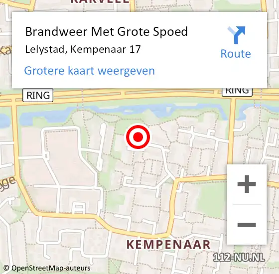 Locatie op kaart van de 112 melding: Brandweer Met Grote Spoed Naar Lelystad, Kempenaar 17 op 19 december 2022 17:36