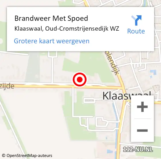 Locatie op kaart van de 112 melding: Brandweer Met Spoed Naar Klaaswaal, Oud-Cromstrijensedijk WZ op 19 december 2022 17:44