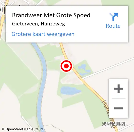 Locatie op kaart van de 112 melding: Brandweer Met Grote Spoed Naar Gieterveen, Hunzeweg op 19 december 2022 17:47